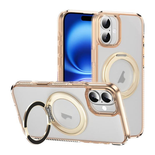 For iPhone 16 Translucent Frosted MagSafe Holder Phone Case with AI Button(Gold) - iPhone 16 Cases by buy2fix | Online Shopping UK | buy2fix