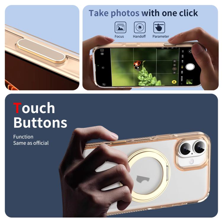 For iPhone 16 Translucent Frosted MagSafe Holder Phone Case with AI Button(Gold) - iPhone 16 Cases by buy2fix | Online Shopping UK | buy2fix