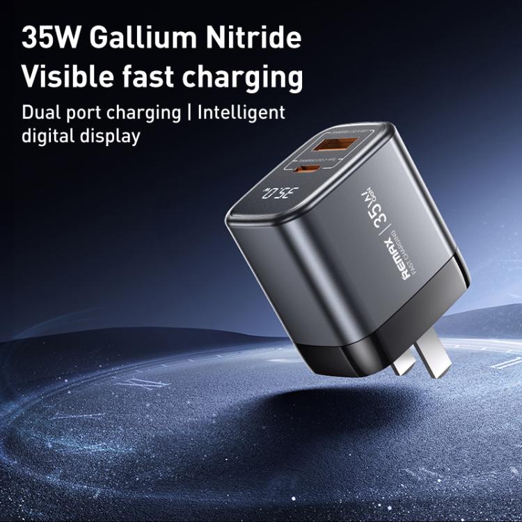 REMAX U2-AC 35W USB and Type-C GaN Digital Display Fast Charger, Specification:UK Plug - USB Charger by REMAX | Online Shopping UK | buy2fix