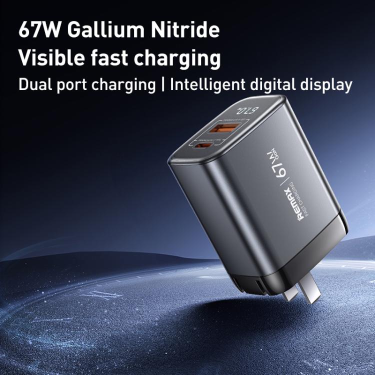 REMAX U2-AC 67W USB and Type-C GaN Digital Display Fast Charger, Specification:EU Plug - USB Charger by REMAX | Online Shopping UK | buy2fix