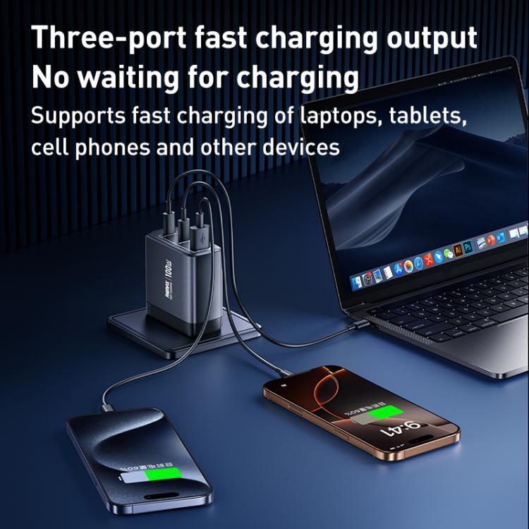 REMAX U2-AC 100W USB and Dual Type-C GaN Digital Display Fast Charger, Specification:EU Plug - USB Charger by REMAX | Online Shopping UK | buy2fix