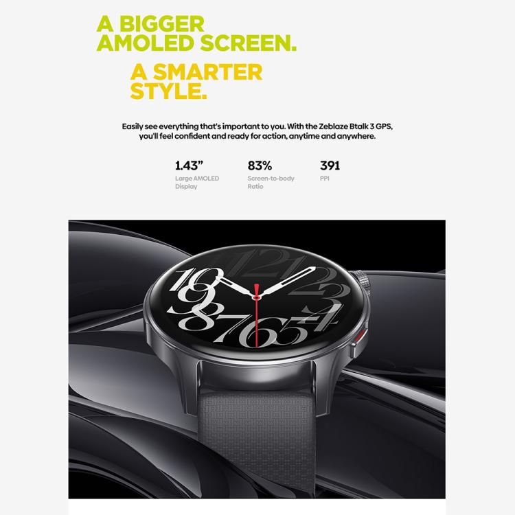 Zeblaze Btalk 3 GPS 1.43 inch HD AMOLED Screen Health Fitness Smart Watch, Support Bluetooth Call(Space Gray) - Smart Watches by Zeblaze | Online Shopping UK | buy2fix