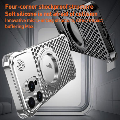 For iPhone 15 Pro R-JUST RJ-64 Aromatherapy Heat Dissipation MagSafe Phone Case with Stand(Silver) - iPhone 15 Pro Cases by R-JUST | Online Shopping UK | buy2fix