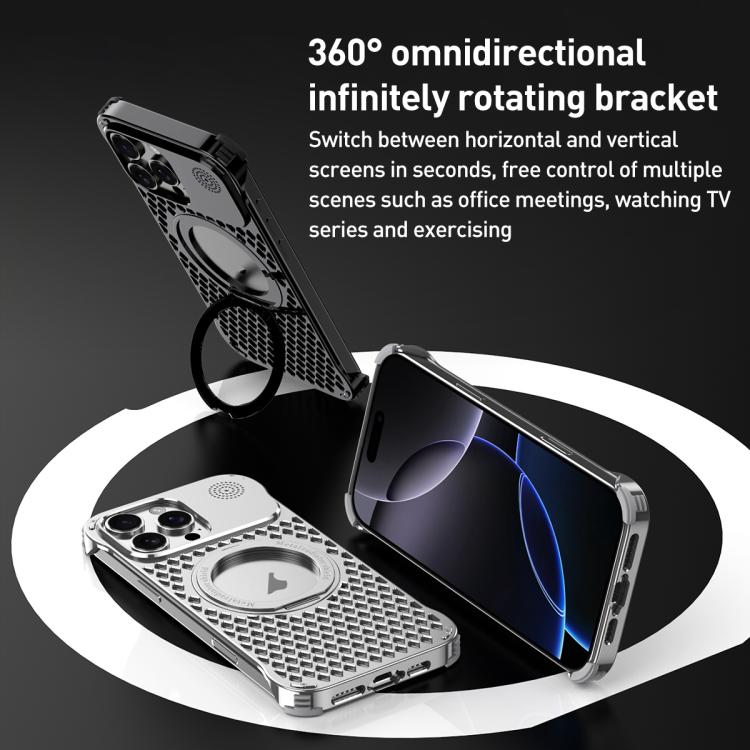 For iPhone 14 Pro R-JUST RJ-64 Aromatherapy Heat Dissipation MagSafe Phone Case with Stand(Grey) - iPhone 14 Pro Cases by R-JUST | Online Shopping UK | buy2fix