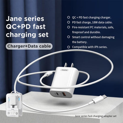 REMAX RP-U37 18W QC+PD Fast Charger With 1m Type-C to 8 Pin Cable, Plug Type:EU Plug(White) - USB Charger by REMAX | Online Shopping UK | buy2fix