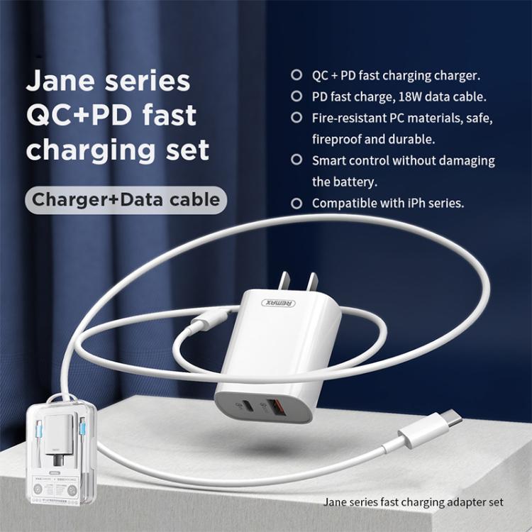 REMAX RP-U37 18W QC+PD Fast Charger With 1m Type-C to 8 Pin Cable, Plug Type:US Plug(White) - USB Charger by REMAX | Online Shopping UK | buy2fix