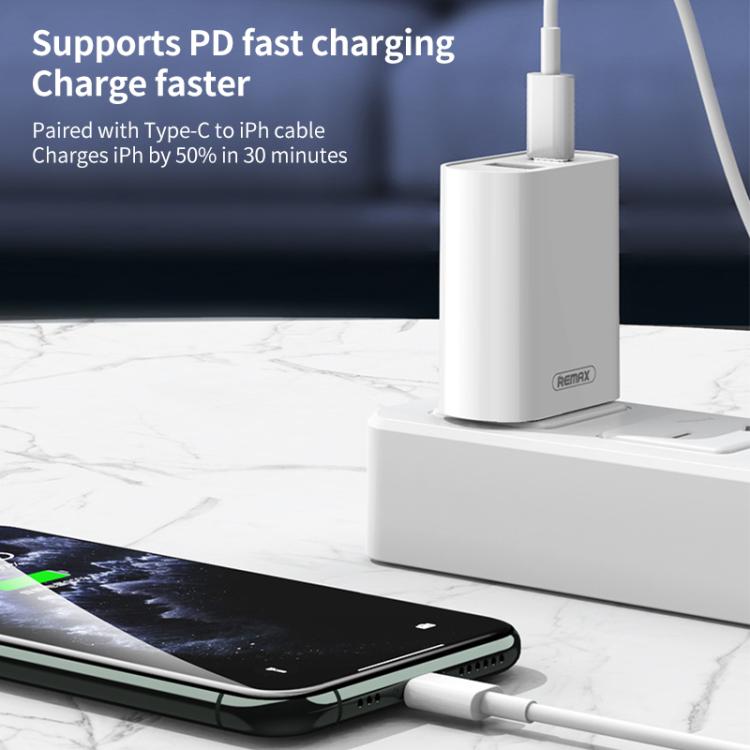 REMAX RP-U37 18W QC+PD Fast Charger With 1m Type-C to 8 Pin Cable, Plug Type:US Plug(White) - USB Charger by REMAX | Online Shopping UK | buy2fix