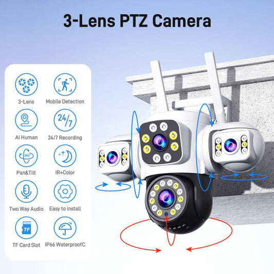 2MP HD 360 Degree Panorama 3 Lens IP66 Waterproof Wireless WiFi Camera, Memory:15 Days Memory Card(US Plug) - Wireless Camera by buy2fix | Online Shopping UK | buy2fix
