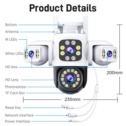 2MP HD 360 Degree Panorama 3 Lens IP66 Waterproof Wireless WiFi Camera, Memory:30 Days Memory Card(US Plug) - Wireless Camera by buy2fix | Online Shopping UK | buy2fix