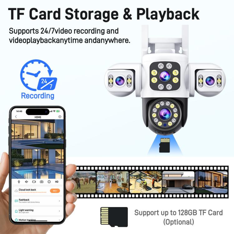 2MP HD 360 Degree Panorama 3 Lens IP66 Waterproof Wireless WiFi Camera, Memory:30 Days Memory Card(US Plug) - Wireless Camera by buy2fix | Online Shopping UK | buy2fix