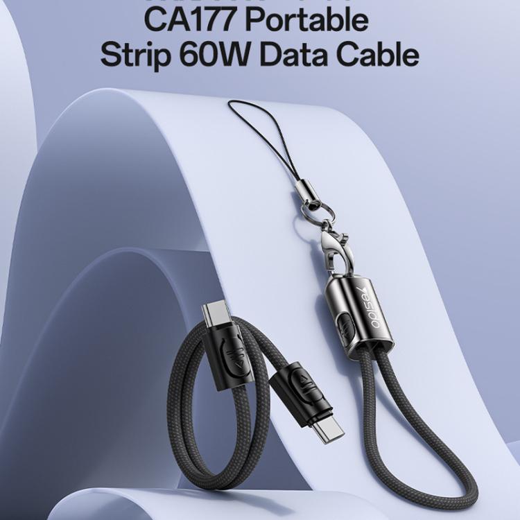 Yesido CA177 Portable Strip PD60W Type-C to Type-C Zinc Alloy Data Cable, Length: 20cm(Black) - USB-C & Type-C Cable by Yesido | Online Shopping UK | buy2fix
