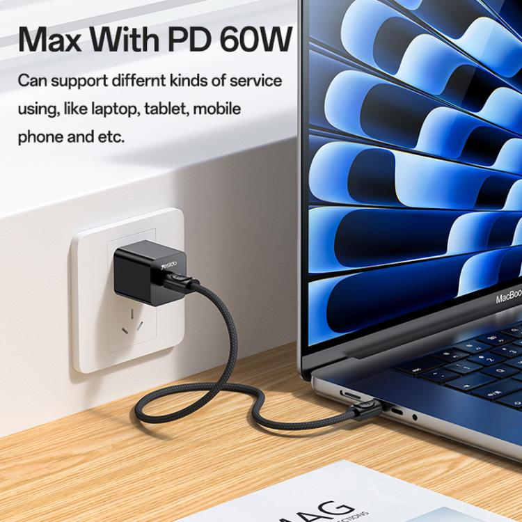 Yesido CA177 Portable Strip PD60W Type-C to Type-C Zinc Alloy Data Cable, Length: 20cm(Black) - USB-C & Type-C Cable by Yesido | Online Shopping UK | buy2fix