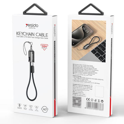 Yesido CA177 Portable Strip PD60W Type-C to Type-C Zinc Alloy Data Cable, Length: 20cm(Black) - USB-C & Type-C Cable by Yesido | Online Shopping UK | buy2fix