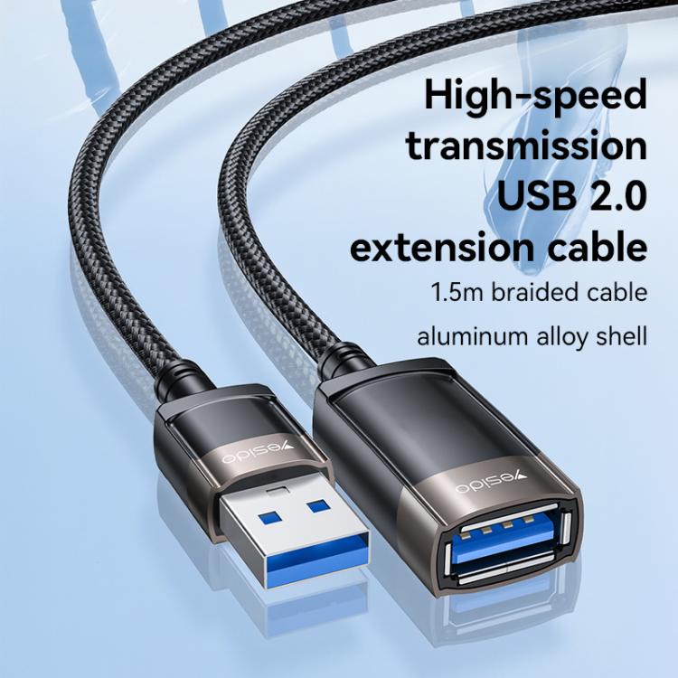 Yesido GS26 480Mbps High Speed USB2.0 Extension Cable, Length: 1.5m(Black) - USB Cable by Yesido | Online Shopping UK | buy2fix
