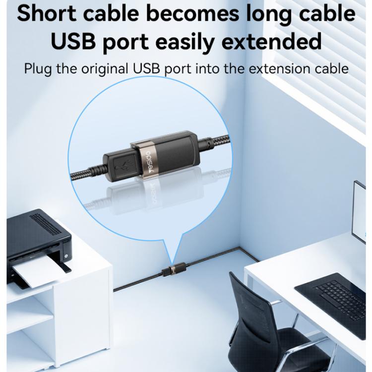Yesido GS26 480Mbps High Speed USB2.0 Extension Cable, Length: 1.5m(Black) - USB Cable by Yesido | Online Shopping UK | buy2fix