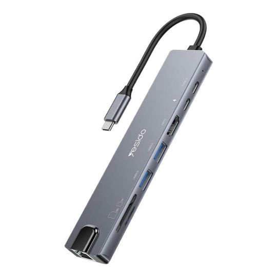 Yesido HB27 8 in 1 Type-C 3.1 Multifunctional HUB Adapter Docking Station(Dark Grey)