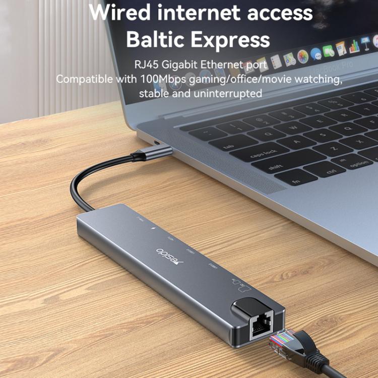 Yesido HB27 8 in 1 Type-C 3.1 Multifunctional HUB Adapter Docking Station(Dark Grey) - USB HUB by Yesido | Online Shopping UK | buy2fix