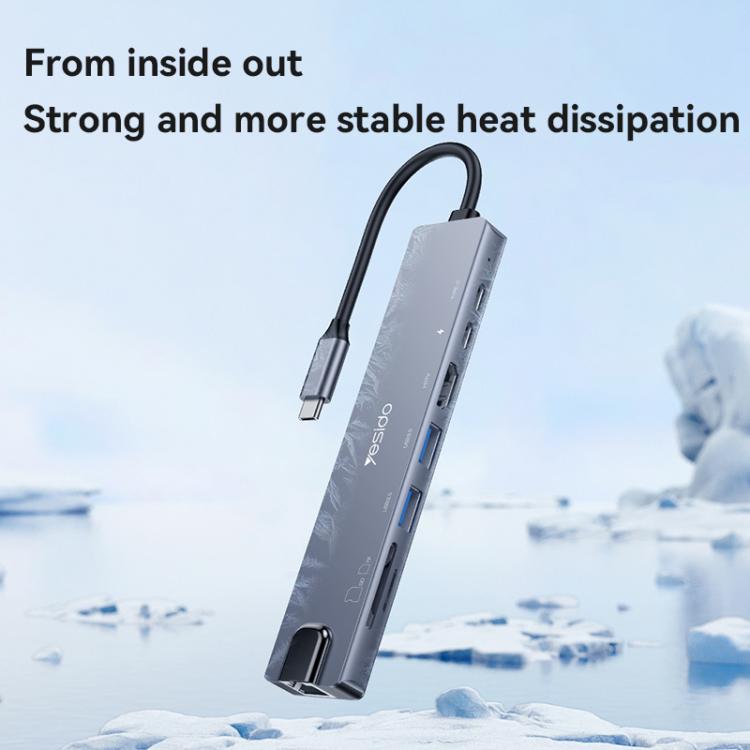 Yesido HB27 8 in 1 Type-C 3.1 Multifunctional HUB Adapter Docking Station(Dark Grey) - USB HUB by Yesido | Online Shopping UK | buy2fix