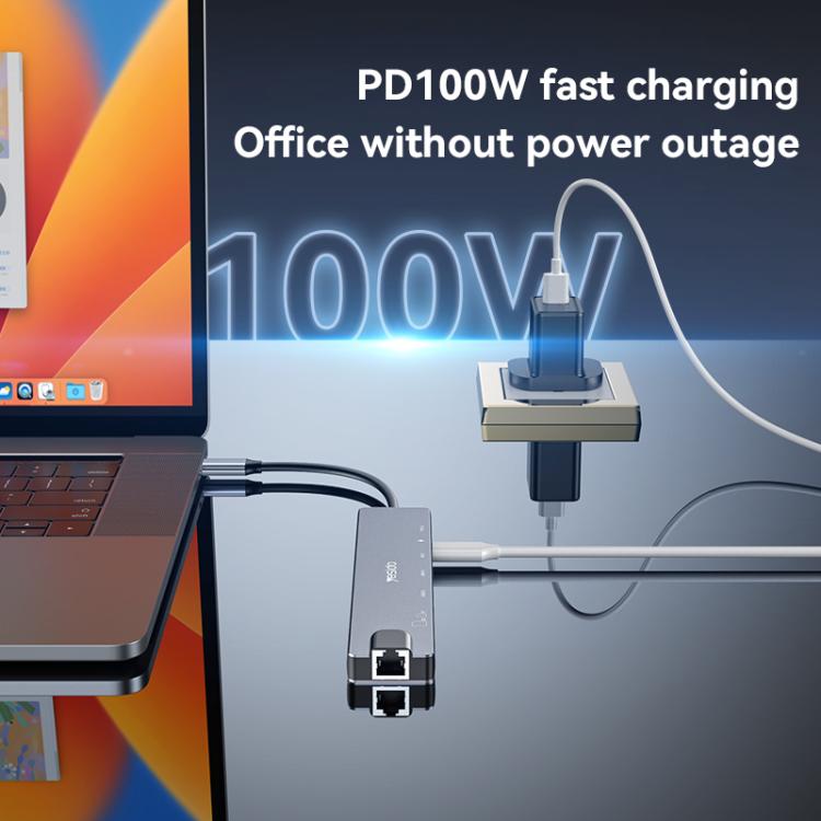 Yesido HB27 8 in 1 Type-C 3.1 Multifunctional HUB Adapter Docking Station(Dark Grey) - USB HUB by Yesido | Online Shopping UK | buy2fix