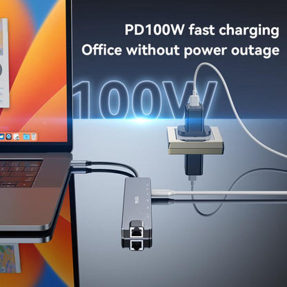 Yesido HB27 8 in 1 Type-C 3.1 Multifunctional HUB Adapter Docking Station(Dark Grey) - USB HUB by Yesido | Online Shopping UK | buy2fix