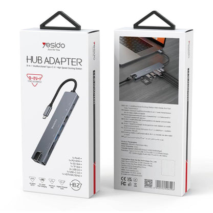 Yesido HB27 8 in 1 Type-C 3.1 Multifunctional HUB Adapter Docking Station(Dark Grey) - USB HUB by Yesido | Online Shopping UK | buy2fix