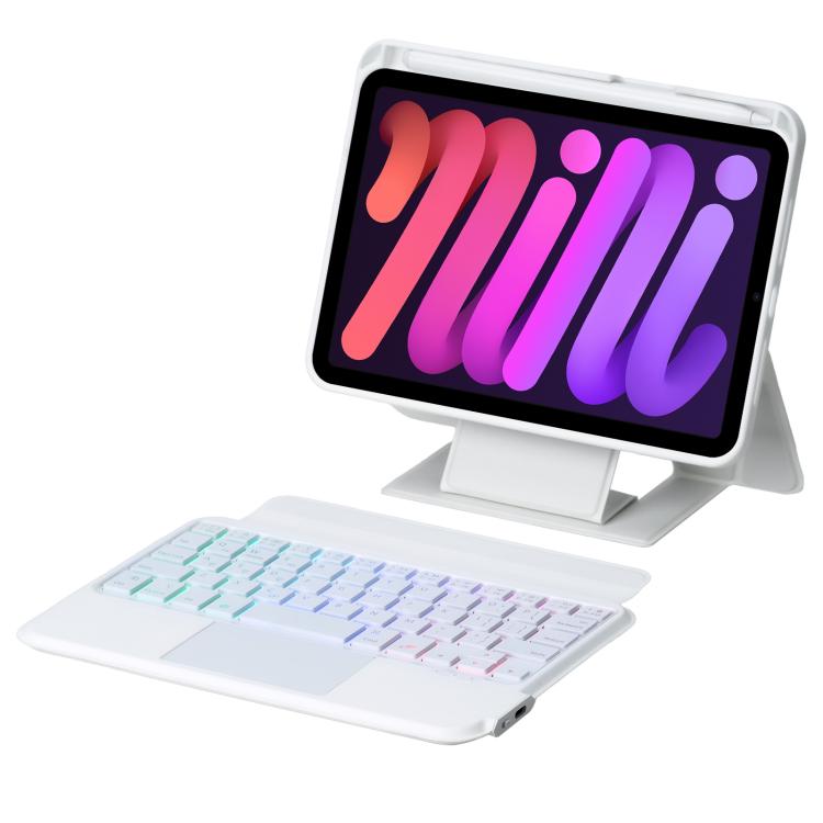 For iPad mini 2024 / mini 6 Holder Floating Detachable Backlight Keyboard Tablet Leather Case with Touchpad(White) - For iPad mini by buy2fix | Online Shopping UK | buy2fix