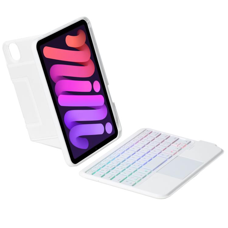 For iPad mini 2024 / mini 6 Holder Floating Detachable Backlight Keyboard Tablet Leather Case with Touchpad(White) - For iPad mini by buy2fix | Online Shopping UK | buy2fix