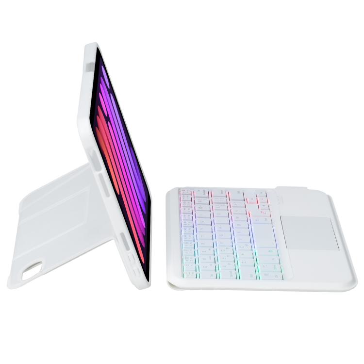 For iPad mini 2024 / mini 6 Holder Floating Detachable Backlight Keyboard Tablet Leather Case with Touchpad(White) - For iPad mini by buy2fix | Online Shopping UK | buy2fix
