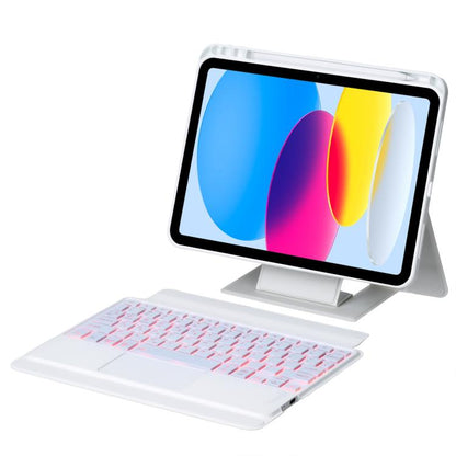 For iPad 2025 / 2022 Holder Floating Detachable Backlight Keyboard Tablet Leather Case with Touchpad(White) - Universal by buy2fix | Online Shopping UK | buy2fix