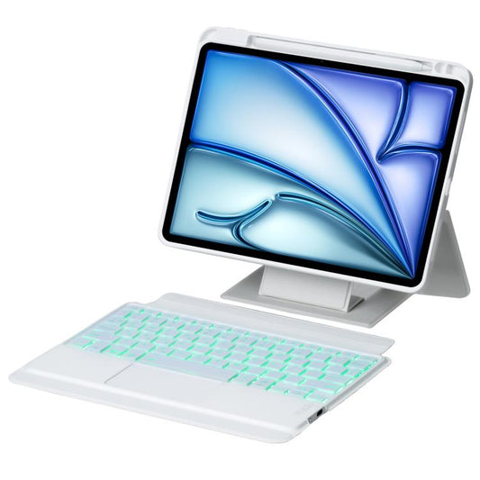 For iPad Air 11 2025 / 2024 / Air 5 / Air 4 Holder Floating Detachable Backlight Keyboard Tablet Leather Case with Touchpad(White) - For iPad Air by buy2fix | Online Shopping UK | buy2fix