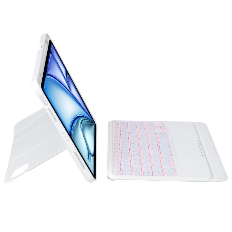 For iPad Air 11 2025 / 2024 / Air 5 / Air 4 Holder Floating Detachable Backlight Keyboard Tablet Leather Case with Touchpad(White) - For iPad Air by buy2fix | Online Shopping UK | buy2fix