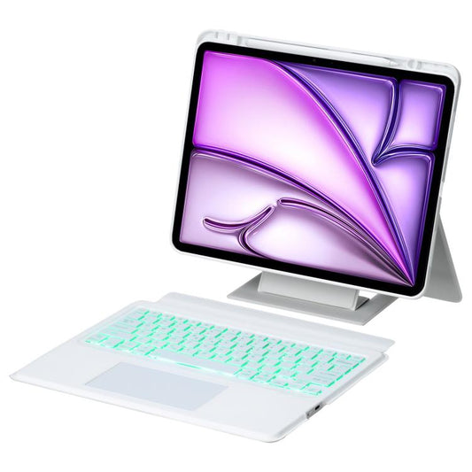 For iPad Air 13 2025 / 2024 / iPad Pro 12.9 Holder Floating Detachable Backlight Keyboard Tablet Leather Case with Touchpad(White) - For iPad Air by buy2fix | Online Shopping UK | buy2fix