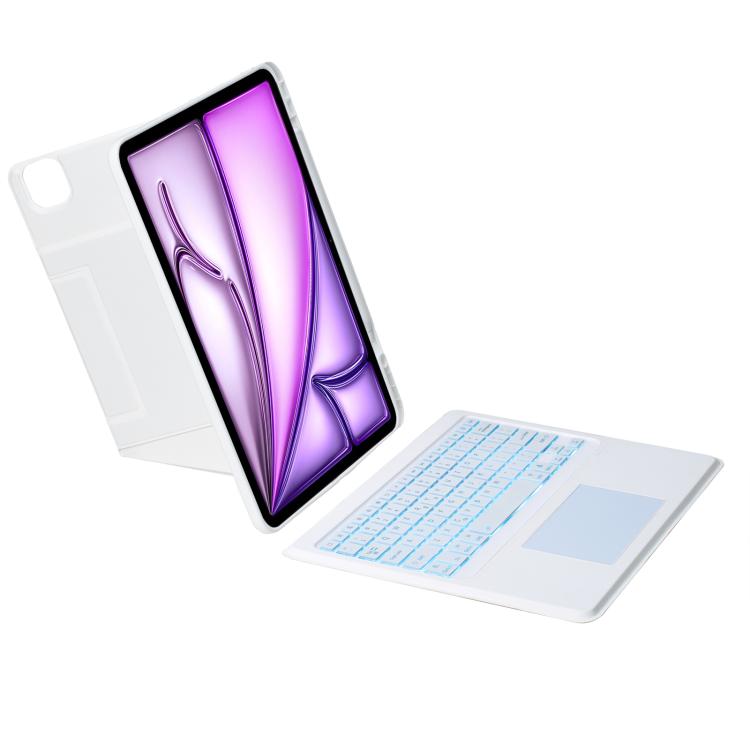 For iPad Air 13 2025 / 2024 / iPad Pro 12.9 Holder Floating Detachable Backlight Keyboard Tablet Leather Case with Touchpad(White) - For iPad Air by buy2fix | Online Shopping UK | buy2fix