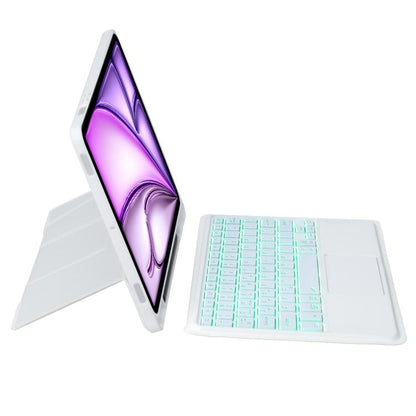 For iPad Air 13 2025 / 2024 / iPad Pro 12.9 Holder Floating Detachable Backlight Keyboard Tablet Leather Case with Touchpad(White) - For iPad Air by buy2fix | Online Shopping UK | buy2fix