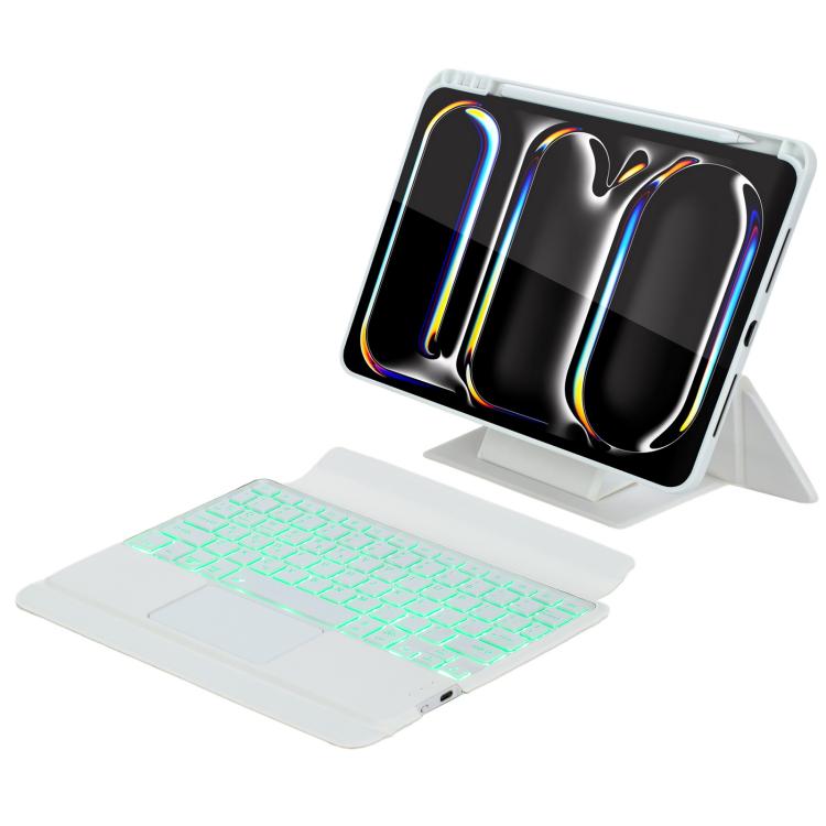 For iPad Pro 11 2024 Holder Floating Detachable Backlight Keyboard Tablet Leather Case with Touchpad(White) - For iPad Pro by buy2fix | Online Shopping UK | buy2fix