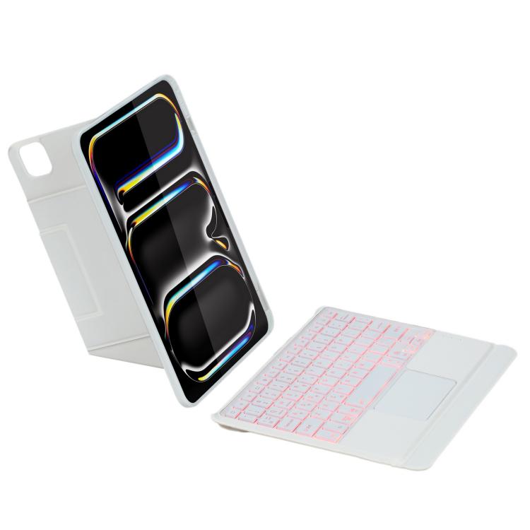 For iPad Pro 11 2024 Holder Floating Detachable Backlight Keyboard Tablet Leather Case with Touchpad(White) - For iPad Pro by buy2fix | Online Shopping UK | buy2fix