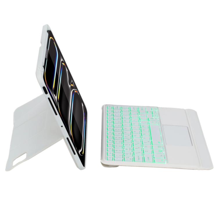 For iPad Pro 11 2024 Holder Floating Detachable Backlight Keyboard Tablet Leather Case with Touchpad(White) - For iPad Pro by buy2fix | Online Shopping UK | buy2fix