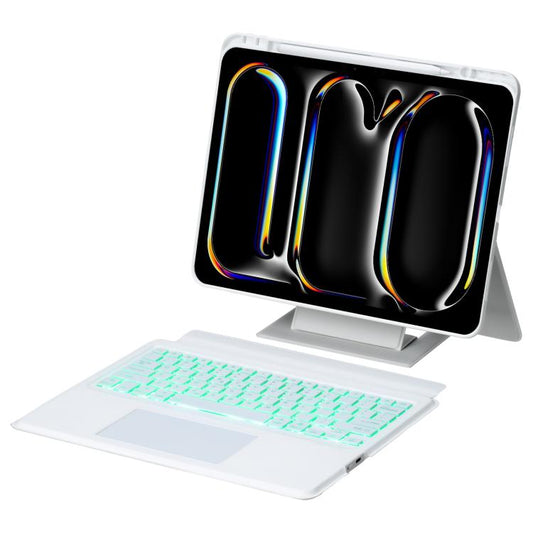 For iPad Pro 13 2024 Holder Floating Detachable Backlight Keyboard Tablet Leather Case with Touchpad(White) - For iPad Pro by buy2fix | Online Shopping UK | buy2fix