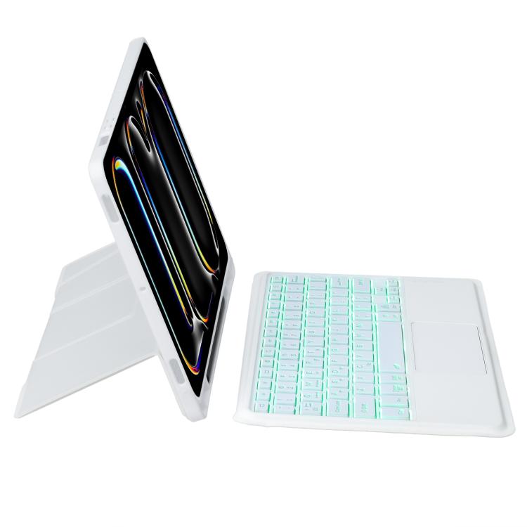 For iPad Pro 13 2024 Holder Floating Detachable Backlight Keyboard Tablet Leather Case with Touchpad(White) - For iPad Pro by buy2fix | Online Shopping UK | buy2fix
