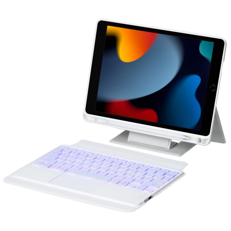 For iPad 10.2 / Air 3 10.5 / Pro 10.5 Holder Floating Detachable Backlight Keyboard Tablet Leather Case with Touchpad(White) - For iPad Air by buy2fix | Online Shopping UK | buy2fix