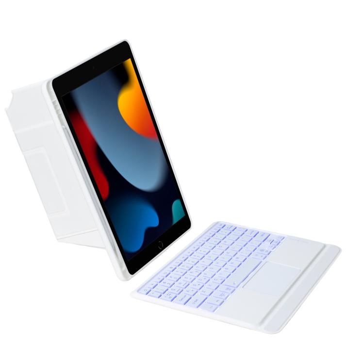 For iPad 10.2 / Air 3 10.5 / Pro 10.5 Holder Floating Detachable Backlight Keyboard Tablet Leather Case with Touchpad(White) - For iPad Air by buy2fix | Online Shopping UK | buy2fix