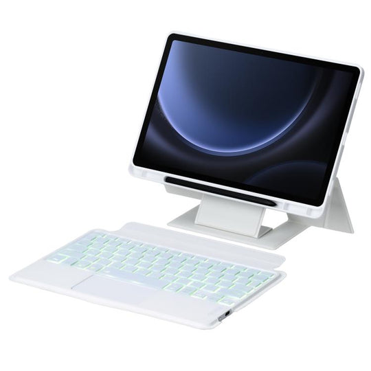 For Samsung Galaxy Tab S10 Lite/S10 FE/S9 FE Holder Floating Detachable Backlight Keyboard Tablet Leather Case with Touchpad(White)
