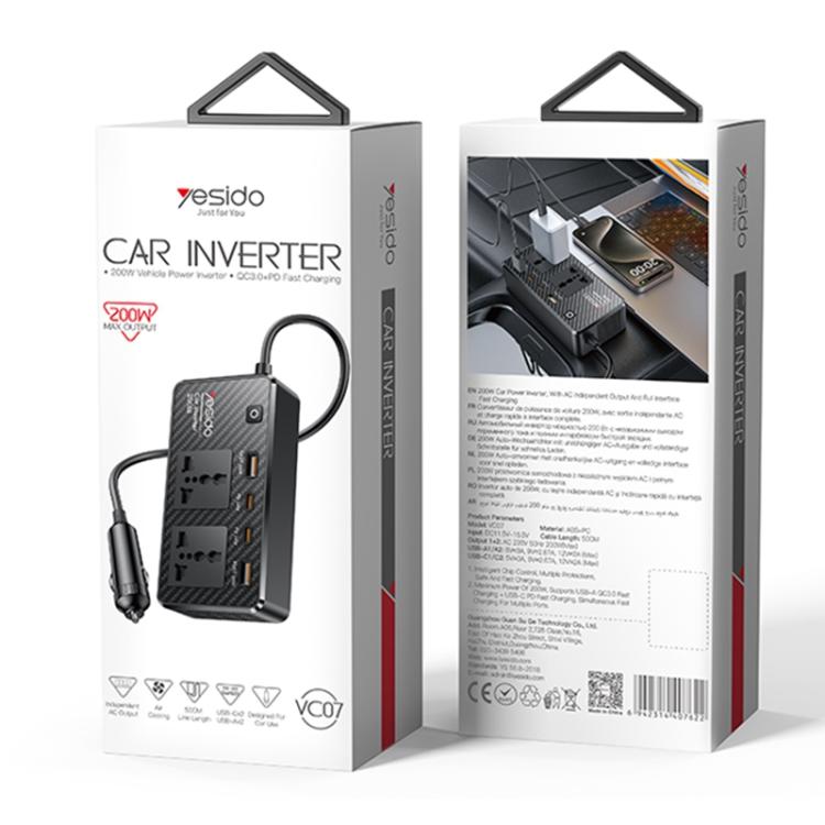 Yesido VC07 200W AC220V Multifunctional Car Inverter(Black) - Others by Yesido | Online Shopping UK | buy2fix