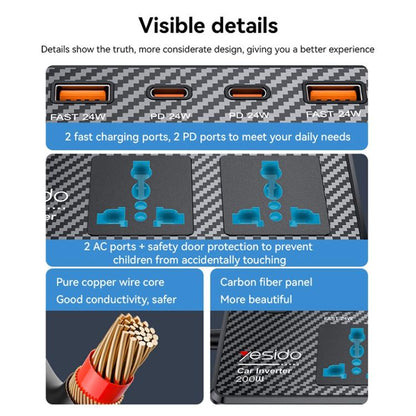 Yesido VC07 200W AC220V Multifunctional Car Inverter(Black) - Others by Yesido | Online Shopping UK | buy2fix