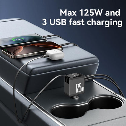 Yesido Y71 125W Type-C + 8 Pin Retractable Cable 3 in 1 Car Charger(Black) - Car Charger by Yesido | Online Shopping UK | buy2fix