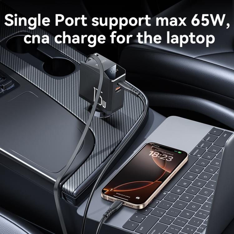 Yesido Y71 125W Type-C + 8 Pin Retractable Cable 3 in 1 Car Charger(Black) - Car Charger by Yesido | Online Shopping UK | buy2fix