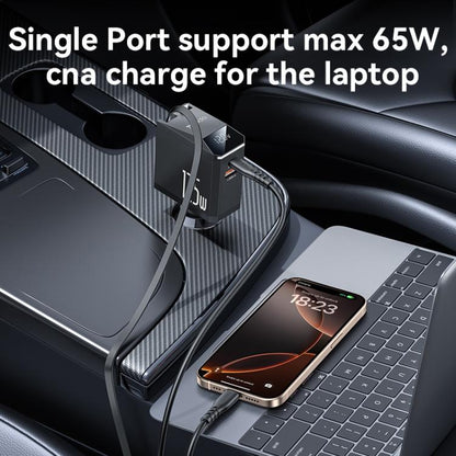 Yesido Y71 125W Type-C + 8 Pin Retractable Cable 3 in 1 Car Charger(Black) - Car Charger by Yesido | Online Shopping UK | buy2fix