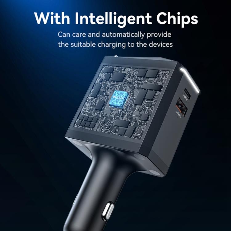 Yesido Y71 125W Type-C + 8 Pin Retractable Cable 3 in 1 Car Charger(Black) - Car Charger by Yesido | Online Shopping UK | buy2fix