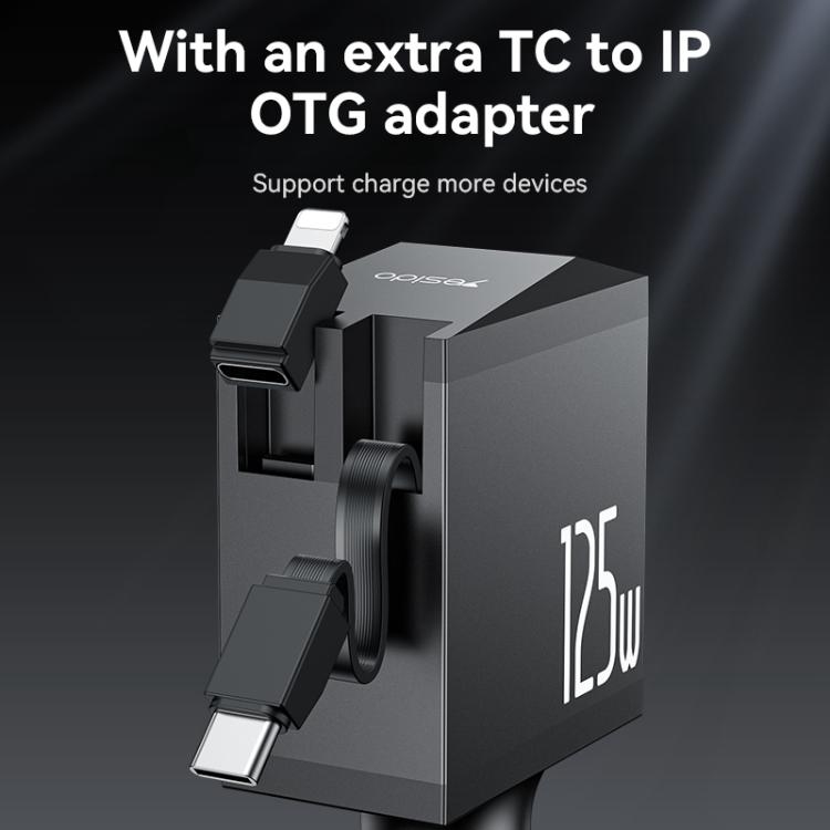 Yesido Y71 125W Type-C + 8 Pin Retractable Cable 3 in 1 Car Charger(Black) - Car Charger by Yesido | Online Shopping UK | buy2fix