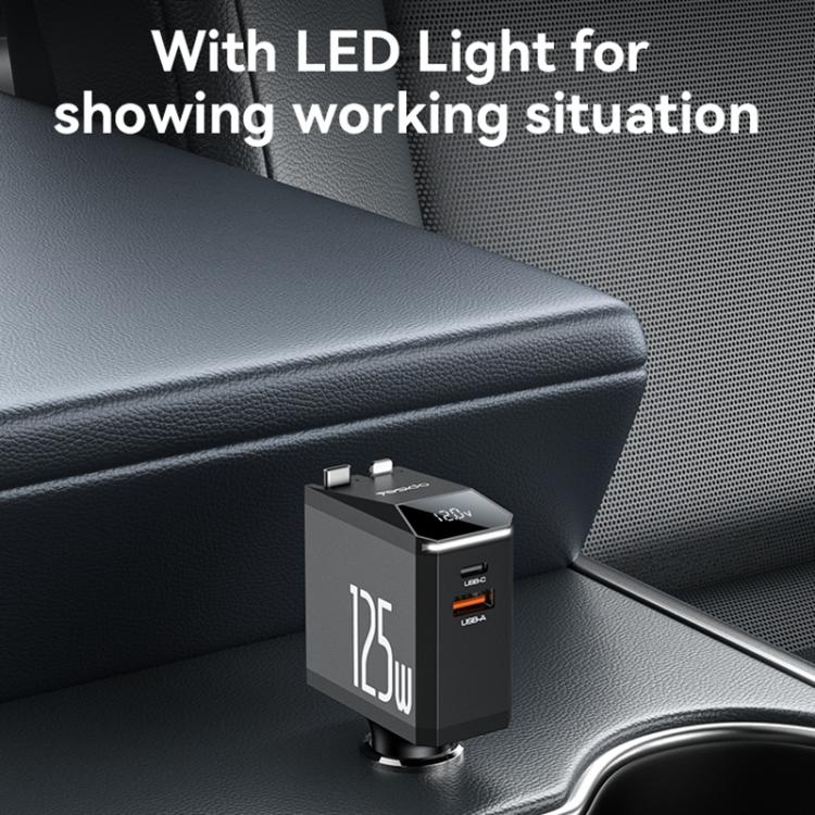 Yesido Y71 125W Type-C + 8 Pin Retractable Cable 3 in 1 Car Charger(Black) - Car Charger by Yesido | Online Shopping UK | buy2fix